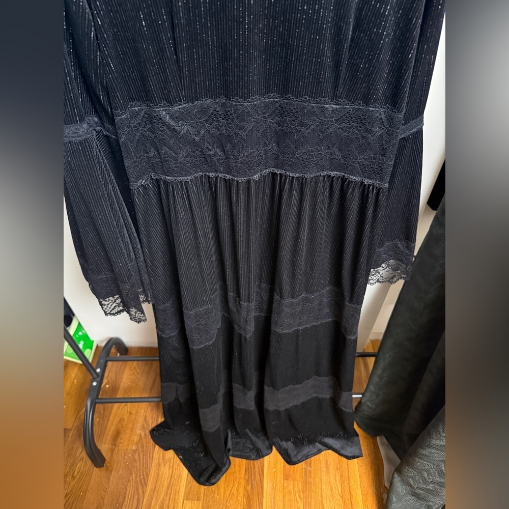 Long Sleeve Black Lace-Trim Evening long Dress fits Xl & XXL Good for Maternity - Picture 3 of 9